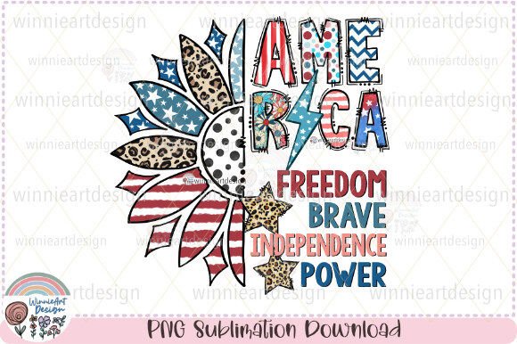 America Freedom Brave Sunflower Doodle Graphics & T-Shirt Designs