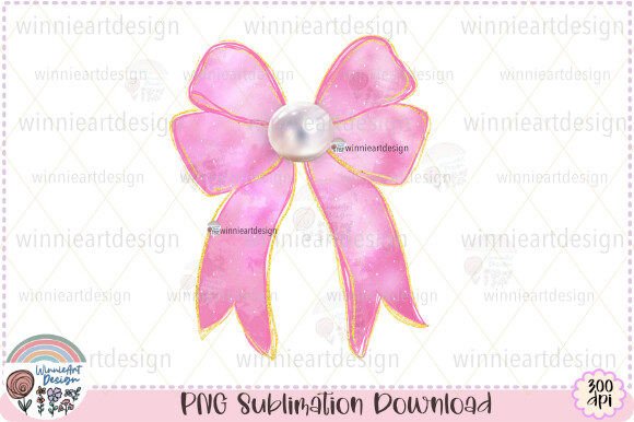 Coquette Pink Bow Watercolor Glitter PNG
