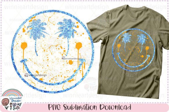 Distressed Smile Beach Vibes Glitter PNG Graphics