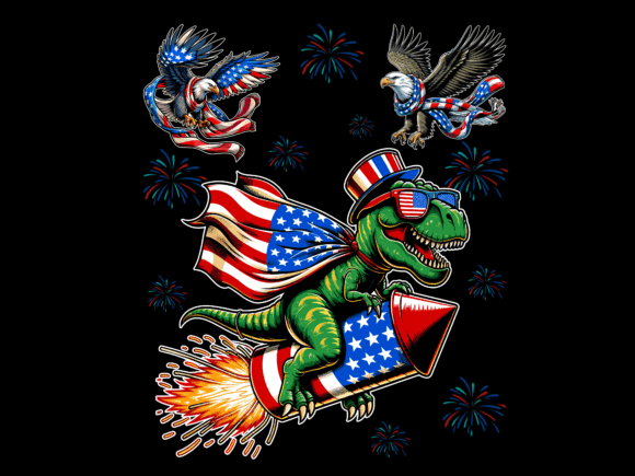 Eagle and T-Rex Riding Firework Vector Graphics