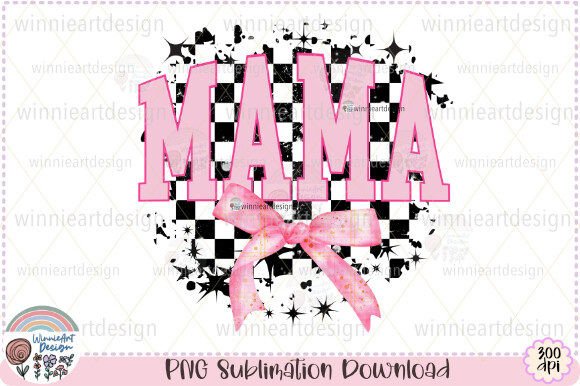 Retro Mama Checkered Coquette Pink Bow Graphics