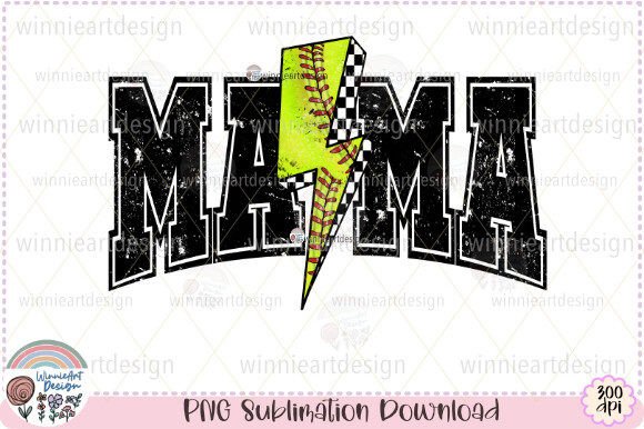 Softball Mama Lightning Bolt Retro PNG Graphics