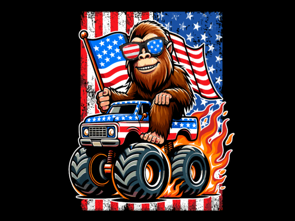 USA Flag Bigfoot Driving Monster Truck