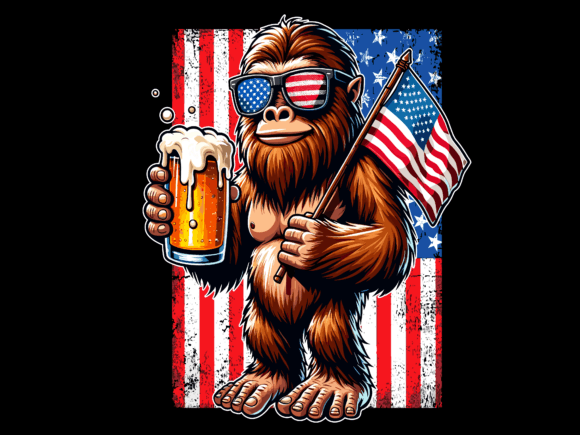 USA Flag Bigfoot Holding Beer Vector Graphics