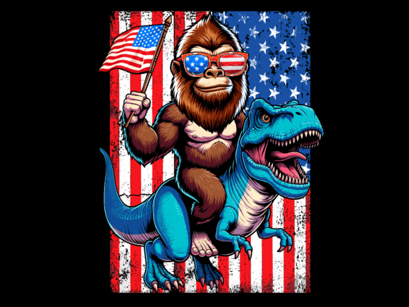 USA Flag Bigfoot Riding T-Rex Vector Graphics